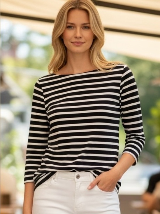 Tory Burch Tops - Tory Burch Top Shirt Long Sleeve Pure Linen Pullover Striped Navy Blue White L